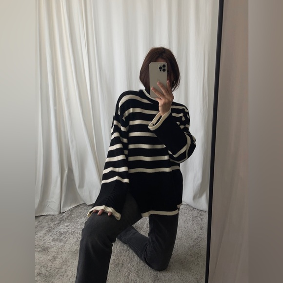 SYLVIE STRIPED SWEATER — In Black - Picture 5 of 9